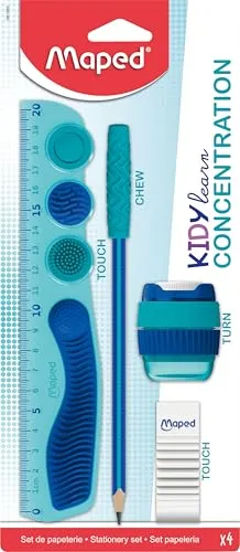 Maped KIDY learn CONCENTRATION-Set 4-teilig - Innovatives Schulset zur Konzentrationsförderung für Grundschüler, mit sensorischen Elementen, die das Lernen und die motorische Entwicklung unterstützen.
