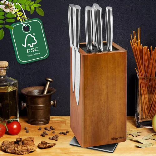 Wolfblood Magnetischer Messerblock aus Akazienholz – Ohne Messer - Küchenmesser - Hochwertiger Messerblock aus massivem Akazienholz mit leistungsstarken Magneten für bis zu 5 Messer, elegantes Design und stabiler Stand.
