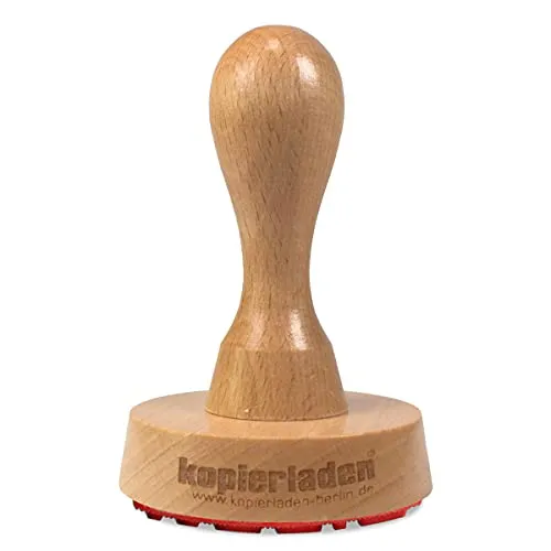 Personalisierbarer runder Holzstempel Ø 60mm mit eigenem Text und Logo - Stempel aus Holz selbst gestalten - optional mit Stempelkissen