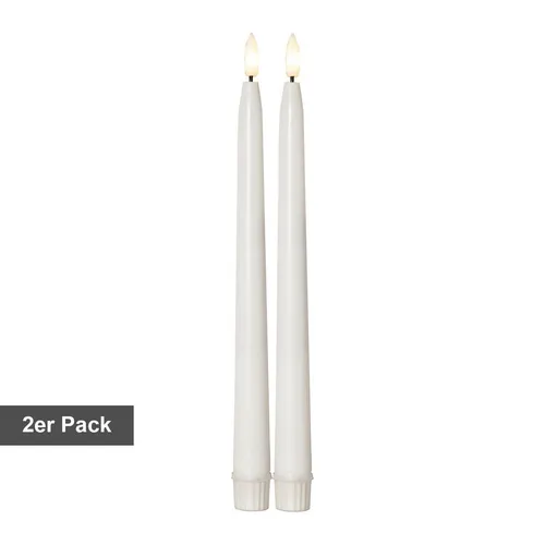 Kerzen Set Flamme Slim, 2 Stück, Antik-kerzen, Weiß, Led, Timer, Warmweiß, Außenbereich, 28 Cm - Star Trading