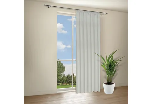 Gerster Gardine "Kari" 135 cm x 245 cm, hellgrau - Die elegante Fertiggardine KARI sorgt für ein modernes Ambiente. Mit Kräuselband für einfache Aufhängung und blickdichter, strukturierter Oberfläche bietet sie sowohl Stil als auch Funktionalität.