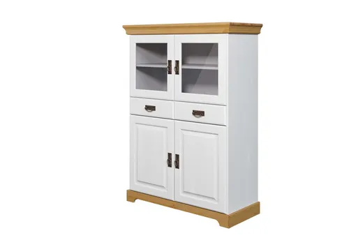 Highboard HOME AFFAIRE "Rügen" - Massivholz in Weiß und Honig - Kinderzimmermöbel im Landhausstil, aus zertifiziertem Massivholz gefertigt, mit 2 Glastüren und 6 Fächern für viel Stauraum und ein harmonisches Ambiente.