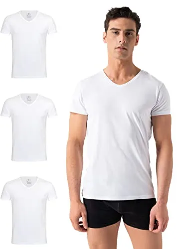 Burnell & Son Herren T-Shirt 3er Pack V-Ausschnitt - Basic Slim Fit - Herren-Unterhemden aus hochwertiger, atmungsaktiver Baumwolle, extrem bequem und vielseitig einsetzbar als Unterziehshirt oder Sport-Shirt. Hohe Langlebigkeit dank robustem Material.