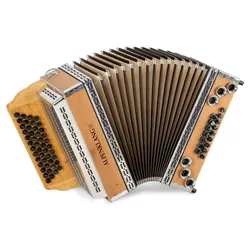 Alpenklang Pro Alpline 34 Eco Harmonika G-C-F-B - Akkordeon mit 46 Knopftasten, X-Bass und 8 Helikon-Bässen, ideal für Musikliebhaber, inklusive Koffer und Riemen für einfache Mobilität.