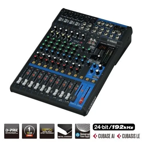 Yamaha MG12XU Mixer - Studio- und Livemixer - Mischpulte mit 12 Kanälen, integriertem Effektprozessor und hochwertiger Audioqualität für professionelle Anwendungen in Studio und Live-Performances.