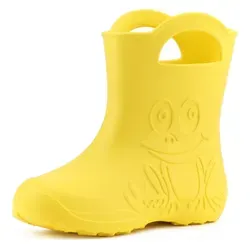 Ladeheid Eva Kinder Gummistiefel - Leichtgewichtige Regenschuhe mit Frosch Motiv (Gelb, 26/27 EU) - Gummistiefel für Kinder, ultraleicht und wasserdicht, mit kinderfreundlichem Frosch Motiv. Praktische Griffe erleichtern das Anziehen, ideal für nasse Tage.