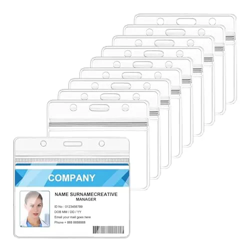 maxtachi 10 Stück Horizontaler Ausweishalter und Scheckkartenhülle, Transparent Wasserdicht ID Card Holder, Kunststoffe Badge Holder für ID-Karte, Zugangskarte, Visitenkarte, Studentenausweis