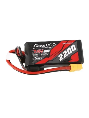 Gens ace G-Tech LiPo Akku 2200mAh 7.4V 60C - XT60 - Akkus für RC-Modelle, hoher Entladeleistung und Energiedichte, ideal für Traxxas 1:16 VXL-Modelle wie Revo und Fiesta