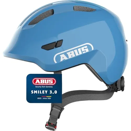 ABUS Smiley 3.0 shiny blue M (50-55 cm) - Fahrradhelm für Kinder mit hervorragendem Rundumschutz und höhenverstellbarem Verstellsystem für optimalen Sitz. Ideal für kleine Abenteurer auf dem Laufrad oder im Anhänger.