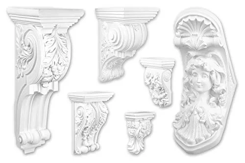 HEXIM PERFECT Stuckkonsole - große Auswahl an Wandkonsolen - Antike Wanddeko im Barock- & Jugendstil aus vorgrundiertem, schlagfestem Polyurethan mit feinen Verzierungen (C2005 128x100mm)