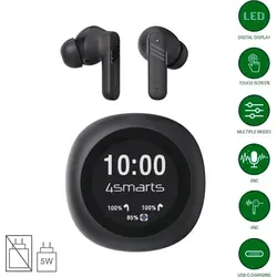 4smarts True Wireless In-Ear-Kopfhörer SkyBuds Screen Pro ANC - Kopfhörer mit aktivem Noise Cancelling für ein ungestörtes Hörerlebnis und kraftvollen Sound bis 20 KHz.