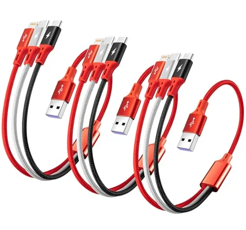ASICEN 3 in 1 USB ladekabel, [3Stück, 35cm] Multi Micro USB Kabel, Mehrfach Ladekabel 3 in 1 Schnellladekabel mit IP/Micro USB/Typ C für iPhone16/15/14/Tablets/Samsung Galaxy/LG/Pixel/OnePlus