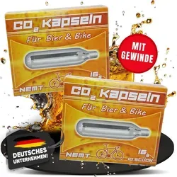 NEMT Bierkapseln 16g Co2 für Bierzapfanlagen mit 16g Kohlensäurekapseln MIT Gewinde 20 x