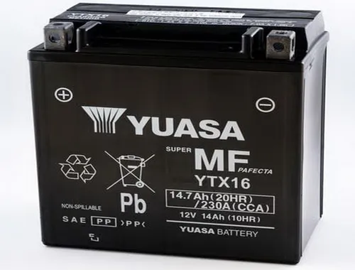 Yuasa YTX16-BS Motorradbatterie 12V - Wartungsfreie AGM-Batterie für Motorräder, ideal für zuverlässige Leistung und einfache Installation.