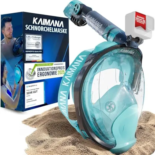 KAIMANA Tauchermaske NEUHEIT - Vollgesichtsmaske für Erwachsene mit Tragetasche - Taucherbrillen mit geprüfter CO? Sicherheit und innovativem Quick-Release für einfaches Ausziehen. Tragekomfort durch Dual-Soft-Silicon und Easy-Breath System für müheloses Atmen.