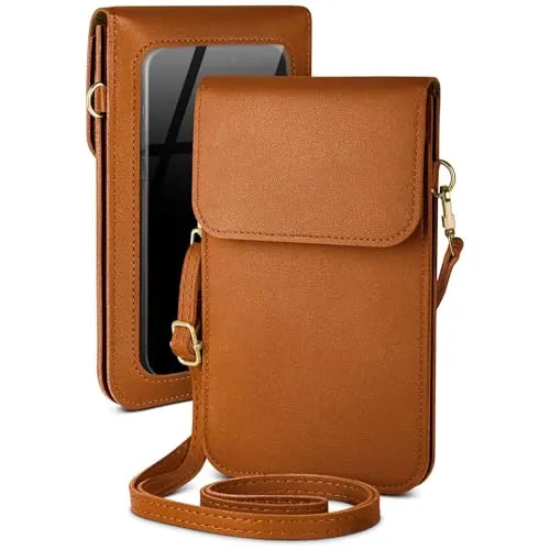 moex Handytasche zum Umhängen für Samsung Galaxy A05s – Kleine Handtasche mit Handyfach und Sichtfenster, 2 zusätzliche Fächer - Handy Umhängetasche Damen, Kastanienbraun