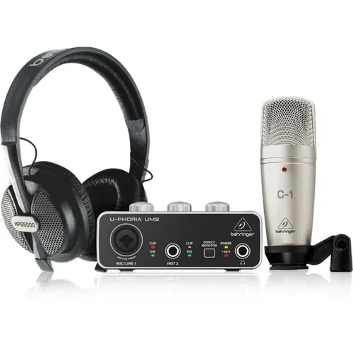 Behringer U-Phoria Studio Bundle - Audio/MIDI-Interface Bundle mit HPS5000 Kopfhörern, C-1 Mikrofon und UM2 Interface für professionelle digitale Aufnahmen.