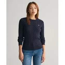 Gant Damen Stretch Cotton Cable C-Neck Pullover - Evening Blue - Pullover für Damen mit schmaler Passform, aus hochwertiger Stretch-Baumwolle und stilvoller GANT-Stickerei auf der Brust.