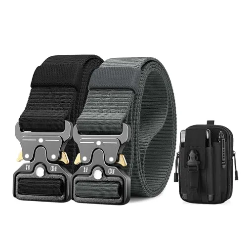 BESTKEE 2er Herren Taktischer Gürtel, 3.8cm Gürtel Herren, Militär Wandern Arbeitgürtel, Geschenk mit taktischem Molle-Beutel