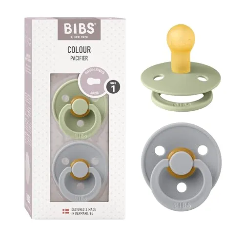 BIBS Colour Schnuller 2er-Pack, BPA-frei, Kirschform Nippel. Naturkautschuk/Latex, Hergestellt in Dänemark. Größe 1 | 0+ Monate | 2-Pack, Sage/Cloud