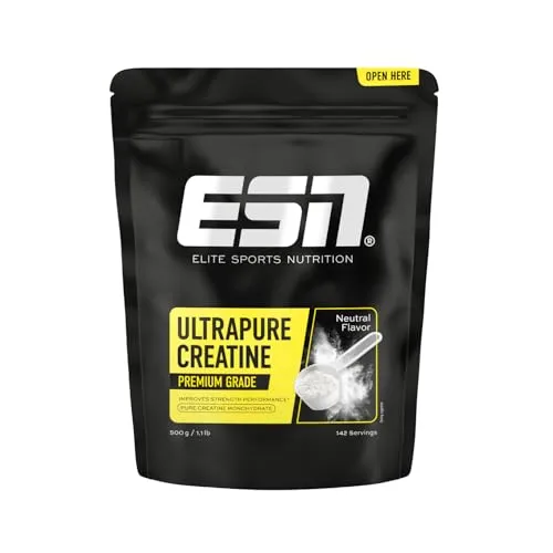 ESN Ultrapure Creatine 500g - Kreatin Monohydrat Pulver - Protein Shakes & Muskelaufbau, ideales Produkt für Muskelzuwachs, glutenfrei und vegan, perfekt für Bodybuilding und Fitness.