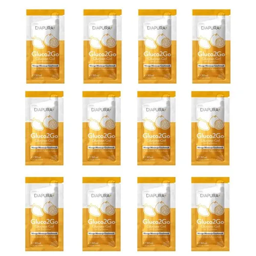 DIAPURA Gluco2Go Glucose-Gel bei Unterzuckerung (12 x 30 ml), Mango-Maracuja-Geschmack