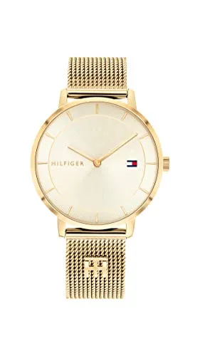 Tommy Hilfiger Analog Quarzuhr für Damen - 1782286 - Elegante Armbanduhr mit goldfarbenem Edelstahl-Mesh-Armband, wasserabweisend bis 3 bar und ideal für jeden Anlass.