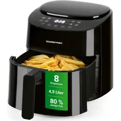 GOURMETmaxx Heißluft-Fritteuse Digital 4,5l - 1400W - Schwarz - Die GOURMETmaxx Heißluft-Fritteuse für 2–3 Personen ermöglicht fettfreies Frittieren und bietet 9 Funktionen. Mit 1400 Watt und digitalem Touchdisplay zauberst du knusprige Speisen schnell und einfach.