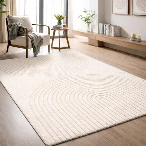 Elisa Teppich - Moderner rechteckiger Teppich in Creme - Flachgewebe-Teppiche, weicher Flor mit einer Höhe von 12 mm, ideal für gemütliche Wohnzimmer.