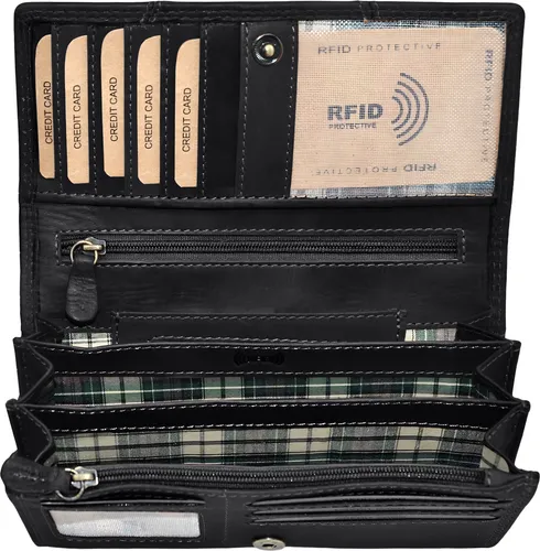 Benthill Geldbörse Damen - Echt Leder Portemonnaie mit RFID-Schutz - Elegante Geldbörse aus echtem Leder mit RFID-Schutz, ideal für sicheres Aufbewahren von Karten und Bargeld. Perfekt für modebewusste Frauen.