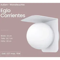 Eglo Corrientes Außen-Wandleuchte - Weiß - Moderne Wandleuchte für den Außenbereich mit Spritzwasserschutz (IP44) und E27-Fassung, ideal für Hauseingänge, Terrassen und Balkone.