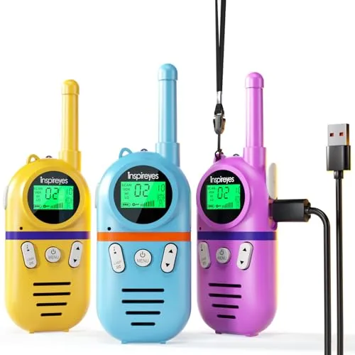 Inspireyes Walkie Talkie Kinder - 48 Std Aufladbar, 8 Kanäle - Walkie Talkies für Kinder in Rosa, Gelb und Blau, mit 48 Stunden Akku-Laufzeit und 8 Kanälen für grenzenlosen Spaß im Freien.