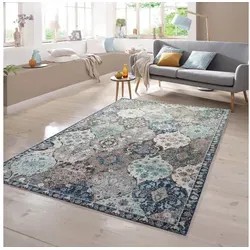 TeppichHome24 Orientteppich Outdoor Grau-Blau - Rechteckiger Teppich (80x150 cm) aus robustem Polypropylen, pflegeleicht und fußbodenheizungsgeeignet – ideal für den Außenbereich mit stilvollen Ornamenten.