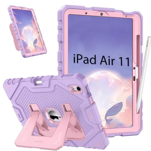 Fintie Kinder Hülle für iPad Air 11 Zoll (M4/M3/M2, 2026/2025/2024), iPad Air 5./4. Gen (10,9 Zoll, 2022/2020), robuste, stoßfeste Ganzkörper-Schutzhülle mit integriertem Ständer, Lila