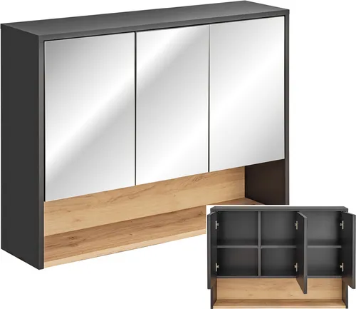 Lomadox Spiegelschrank BOLOGNA-56 100 cm - Moderne Spiegelschränke in anthrazit mit Artisan Eiche Nb., ausgestattet mit Softclose-Funktion und drei verstellbaren Einlegeböden für optimalen Stauraum.