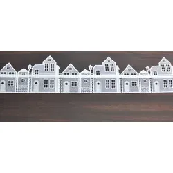 Stickereien Plauen Fensterdekoration "Häuser" – Elegante Fensterdeko in Weiß - Schöne Fensterdekoration in Weiß mit einer Breite von 105 cm und einer Höhe von 13 cm. Ideal für stilvolle Akzente in jedem Raum. Aus hochwertigem Polyester gefertigt.