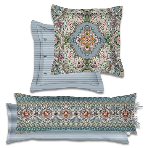 PiP Studio Dekokissen Majorelle Carpet Blau - Dekokissen in Blau mit Blumenstreifen-Motiv, aus 100% Baumwolle, maschinenwaschbar und ideal für stilvolle Akzente im Wohnraum.