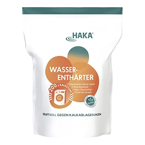 HAKA Wasserenthärter Pulver, 2 kg, schützt Waschmaschine & Wäsche vor Kalk, Waschkraft-Booster, macht hartes Wasser weich, spart Waschmittel, phosphatfrei, aluminiumfrei