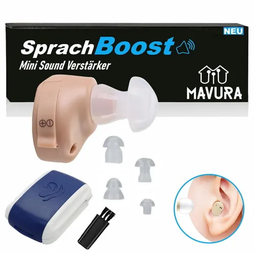 MAVURA Hörverstärker SprachBoost Mini - Unsichtbarer Soundverstärker - Hörgeräte, kompakt und batteriebetrieben für diskreten Einsatz, ideal zur Verbesserung des Sprachverstehens in Alltagssituationen.