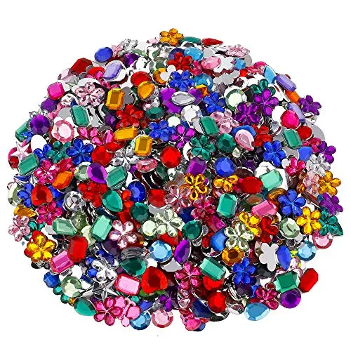 MengH-SHOP Kristall Strass Acryl Edelsteine mit flacher Rückseite glitzernde Edelsteine für DIY Handwerk Kleid Kleidung Mehrfarbig 8 Formen 1200 Stück