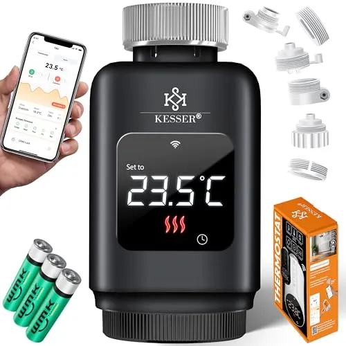 KESSER® Heizkörperthermostat WiFi Heizungsregler | Heizungsthermostat WLAN mit Smart Home App Steuerung | Thermostat Alexa, Google Assistant mit 6 Heizkörperventilen | Energie & Kosten sparen
