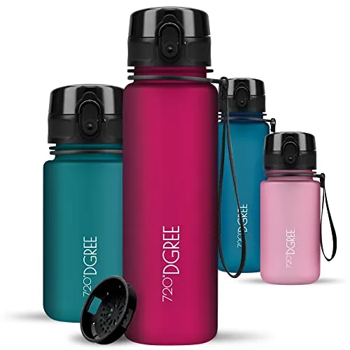 720°DGREE Trinkflasche Kinder 500ml “uberBottle“ softTouch +Sieb - Auslaufsicher, BPA-Frei - Flasche für Schule, Sport, Fitness - Wasserflasche aus Tritan - Schmal, Leicht, Stoßfest, Wiederverwendbar