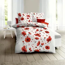 Traumschlaf Seersucker Bettwäsche Scarlett Poppies rot 155x220 cm + 80x80 cm - weiß;rot