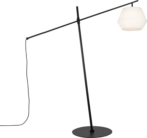 QAZQA Design-Außenstehleuchte Schwarz IP44 mit Weißem Schirm - Robbert - Stilvolle Außenstehleuchte in Schwarz mit weißem Schirm. Spritzwassergeschützt (IP44) und ideal für Terrasse oder Lounge. Schafft eine gemütliche Atmosphäre im Freien und ist dimmbar für individuelle Lichtstimmungen.