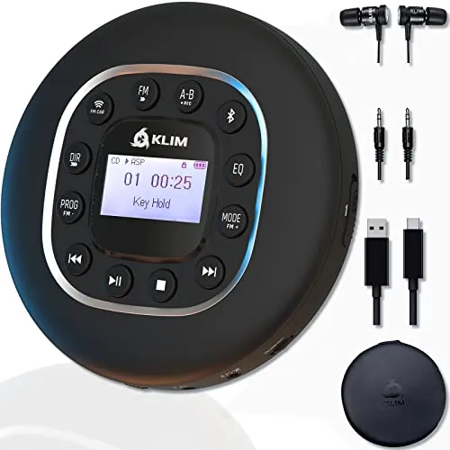 KLIM Journey Tragbarer CD-Player - Tragbarer CD-Player mit Bluetooth, FM-Radio und langlebigem Akku für ununterbrochenen Musikgenuss, ideal für unterwegs und im Auto.