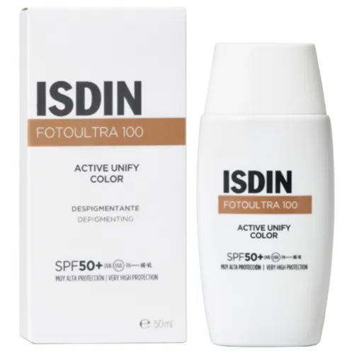 Isdin FotoUltra 100 Active Unify Color Fusion Fluid LSF 50+ 50 ml - Sonnenschutz: Physikalischer (mineralischer) Sonnenschutz mit innovativer Color Fusion Technologie für einen gleichmäßigen Teint und optimalen UV-Schutz.