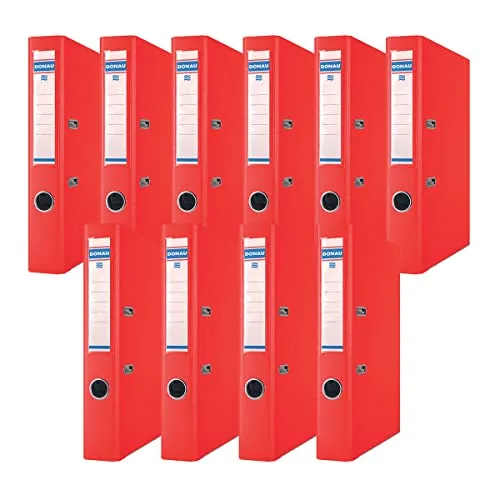 DONAU Premium Ordner Schmal 10er Pack/DIN A4 / 5 cm / 10 Stück/Navy blau/Kunststoffbezug PP/Carton Papier Schlitzordner Büroordner Aktenordner Ringordner/Grünen Punkt, Rot