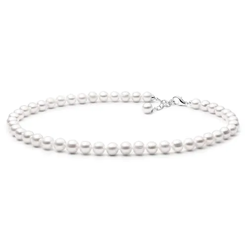 Gaura Pearls Echte Runde Süßwasserperlenkette 925 Silber - Elegante Perlenkette mit echten runden Süßwasserzuchtperlen (9 mm), 45-48 cm verstellbar. Robuster Karabinerverschluss aus 925er Silber für langanhaltenden Glanz. Handgefertigt in der EU, 24 Monate Garantie.