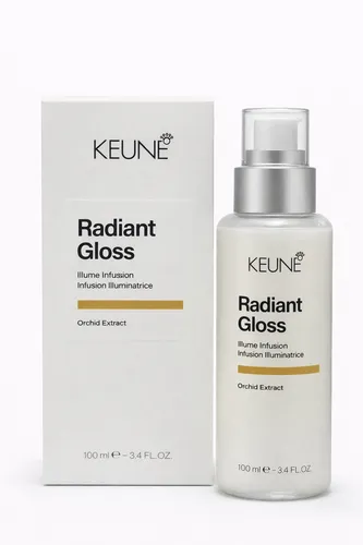 KEUNE Radiant Gloss Illume Infusion 100 ml - Seidige Haarpflege mit schwereloser Formel, die Glanz und Geschmeidigkeit verleiht. Ideal für glänzendes, frizzfreies Haar. Anwendung: Einige Tropfen ins Haar einmassieren, nicht ausspülen.