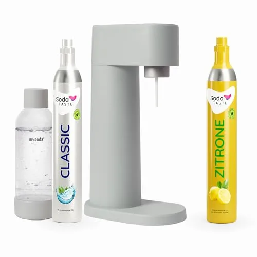 Mysoda Woody Wassersprudler - Nachhaltig aus Holzkomposit - Wassersprudler mit 1L BPA-freier Flasche, CO2-Zylindern für zuckerfreie Getränke. Modernes Design, geräuscharm und flexibel einsetzbar - perfekt für jede Küche.